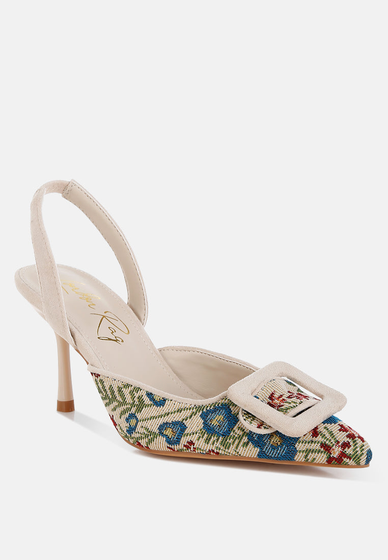 Miraya Embroidered Buckle Detail Stiletto Heels-1