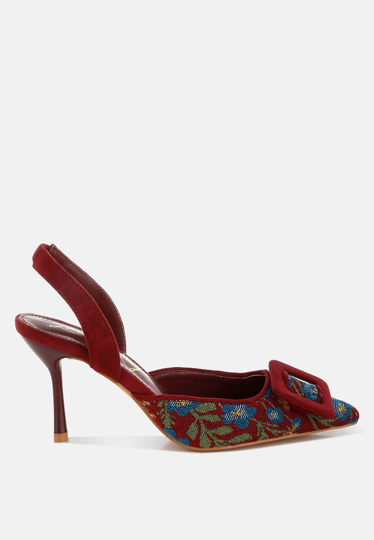 Miraya Embroidered Buckle Detail Stiletto Heels-5