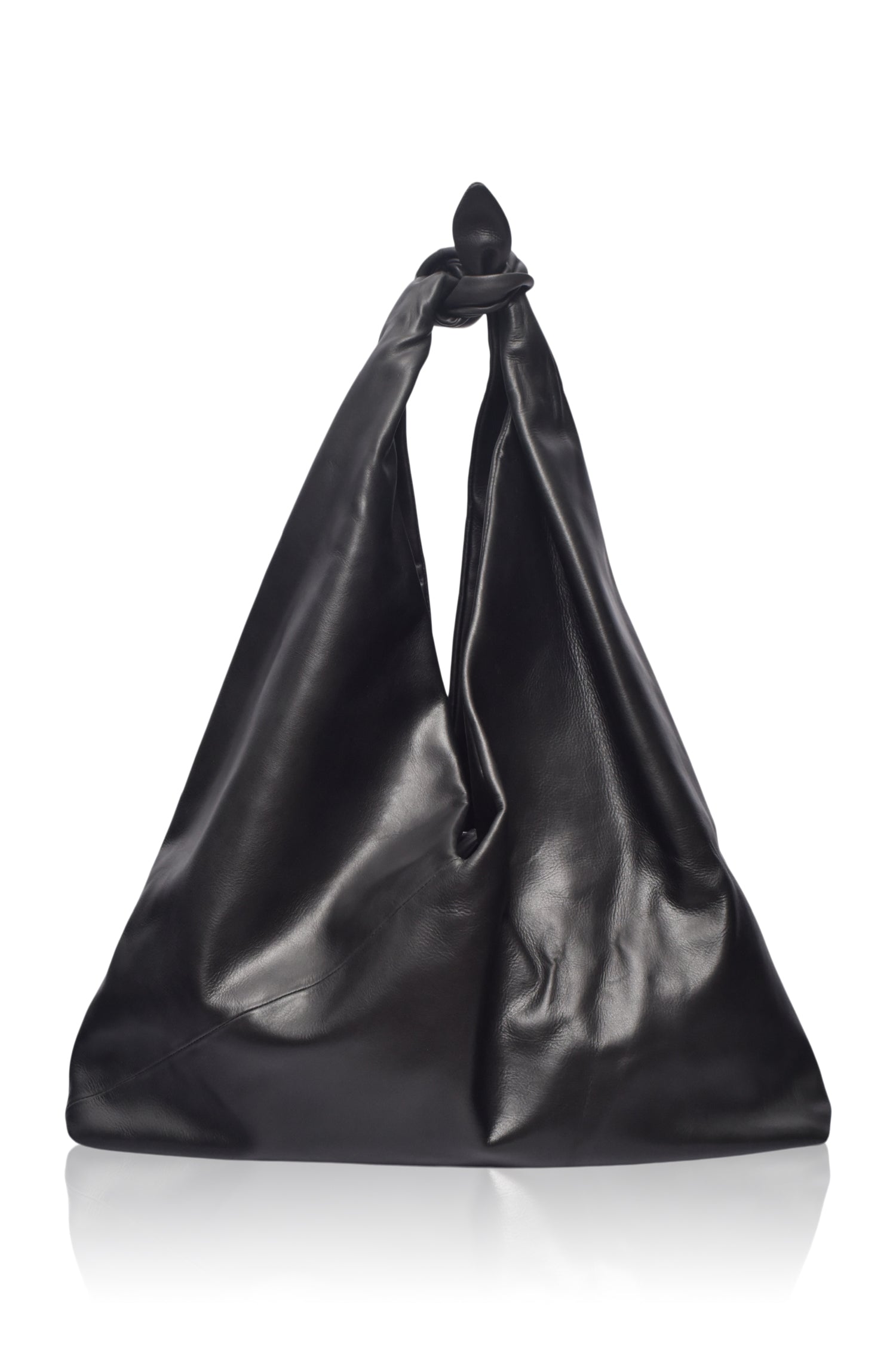 Nudo Knotted Leather Shoulder Bag in black handcrafted leather with a soft oversized silhouette and knotted shoulder strap.