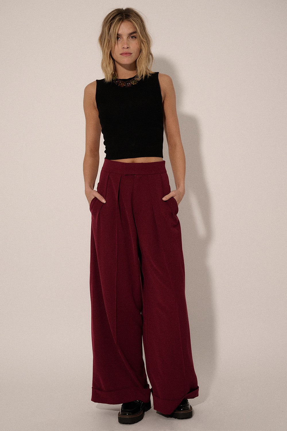 Pleated-Euphoria- High-Waisted-Pants-Deep-Magenta-Avah