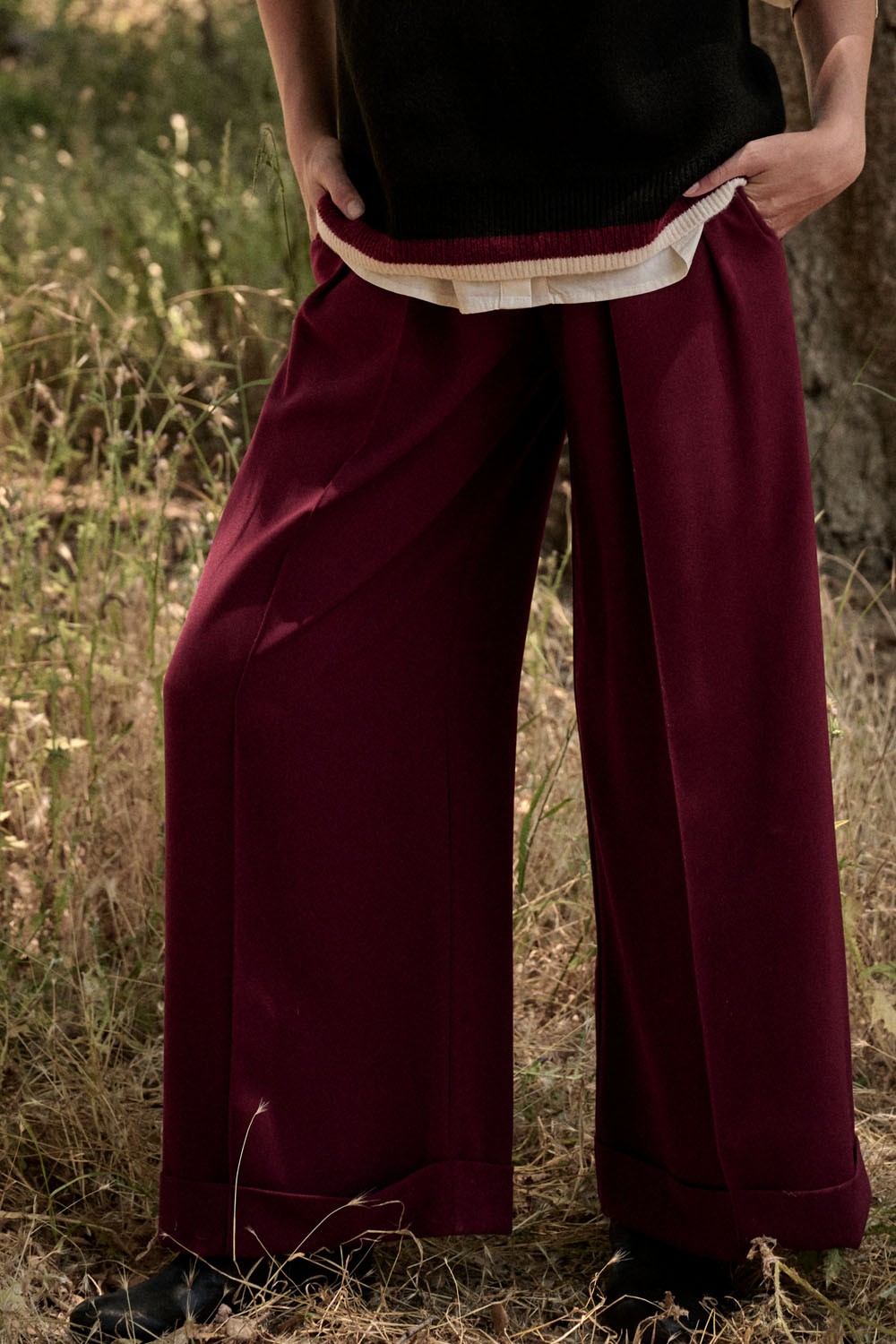 Pleated-Euphoria- High-Waisted-Pants-Deep-Magenta-Avah