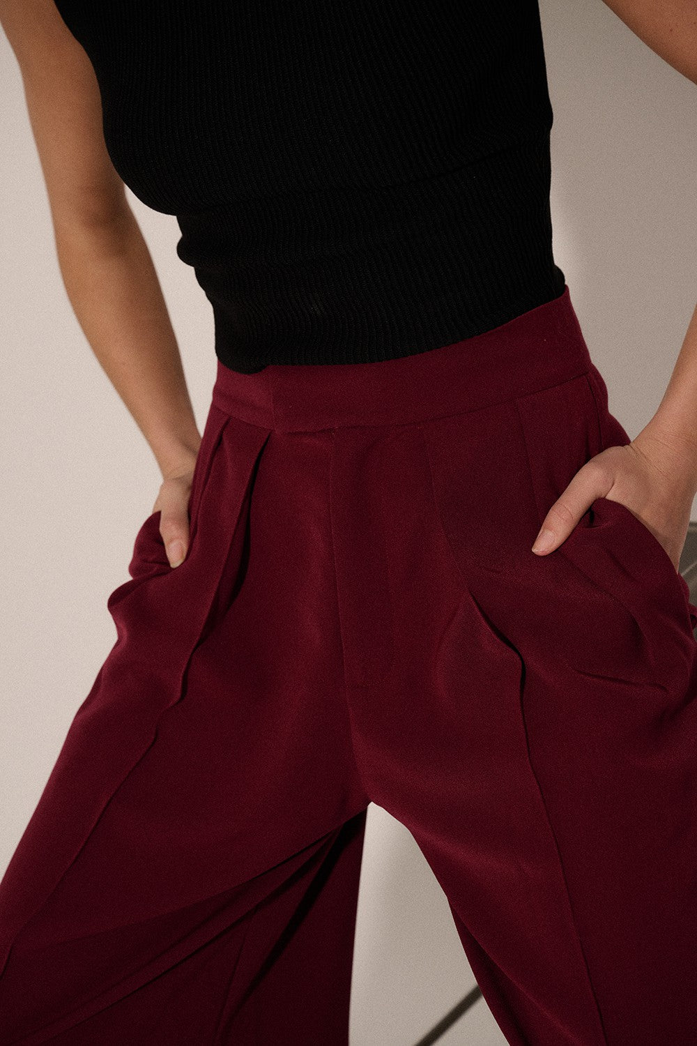 Pleated-Euphoria- High-Waisted-Pants-Deep-Magenta-Avah