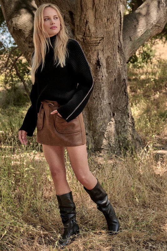 Rustic-Glamour-Faux-Leather-Mini-Skort-Brown-Avah