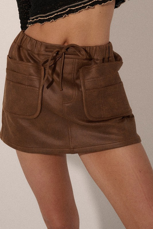 Rustic-Glamour-Faux-Leather-Mini-Skort-Brown-Avah