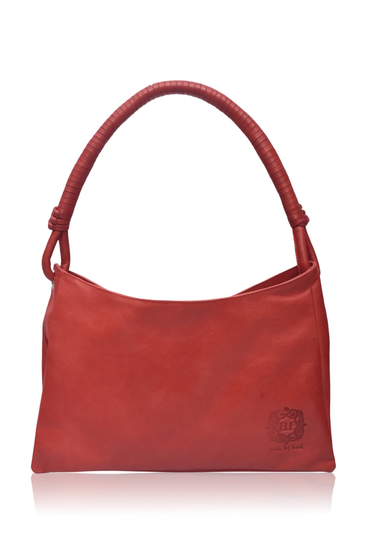 Red handbag with a visible brand logo on a white background