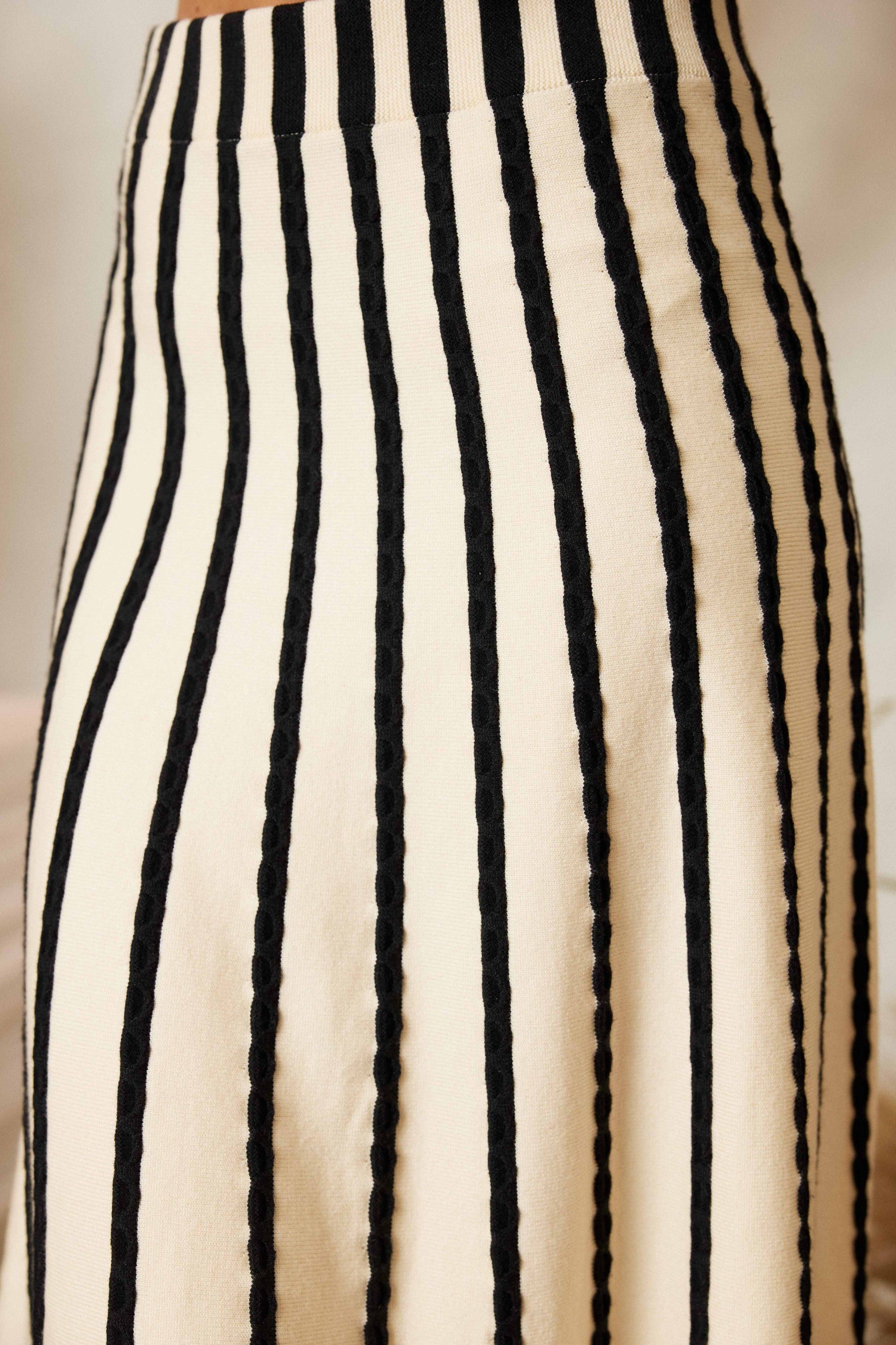 Sunrise Serenade Stripe Sweater Midi Skirt-Black-Ivory-Avah