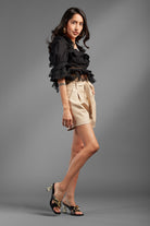 Surrender Ruffle And Lace Crop Top - Black-Avah