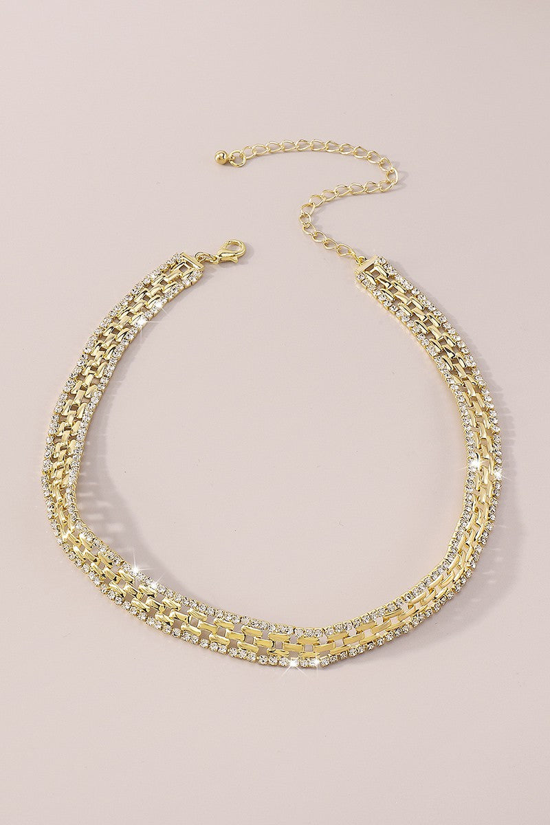 Thick-Rhinestone-Watch-Chains-Choker-Necklace-Gold-AVAH