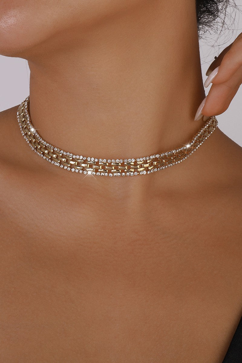 Thick-Rhinestone-Watch-Chains-Choker-Necklace-Gold-AVAH
