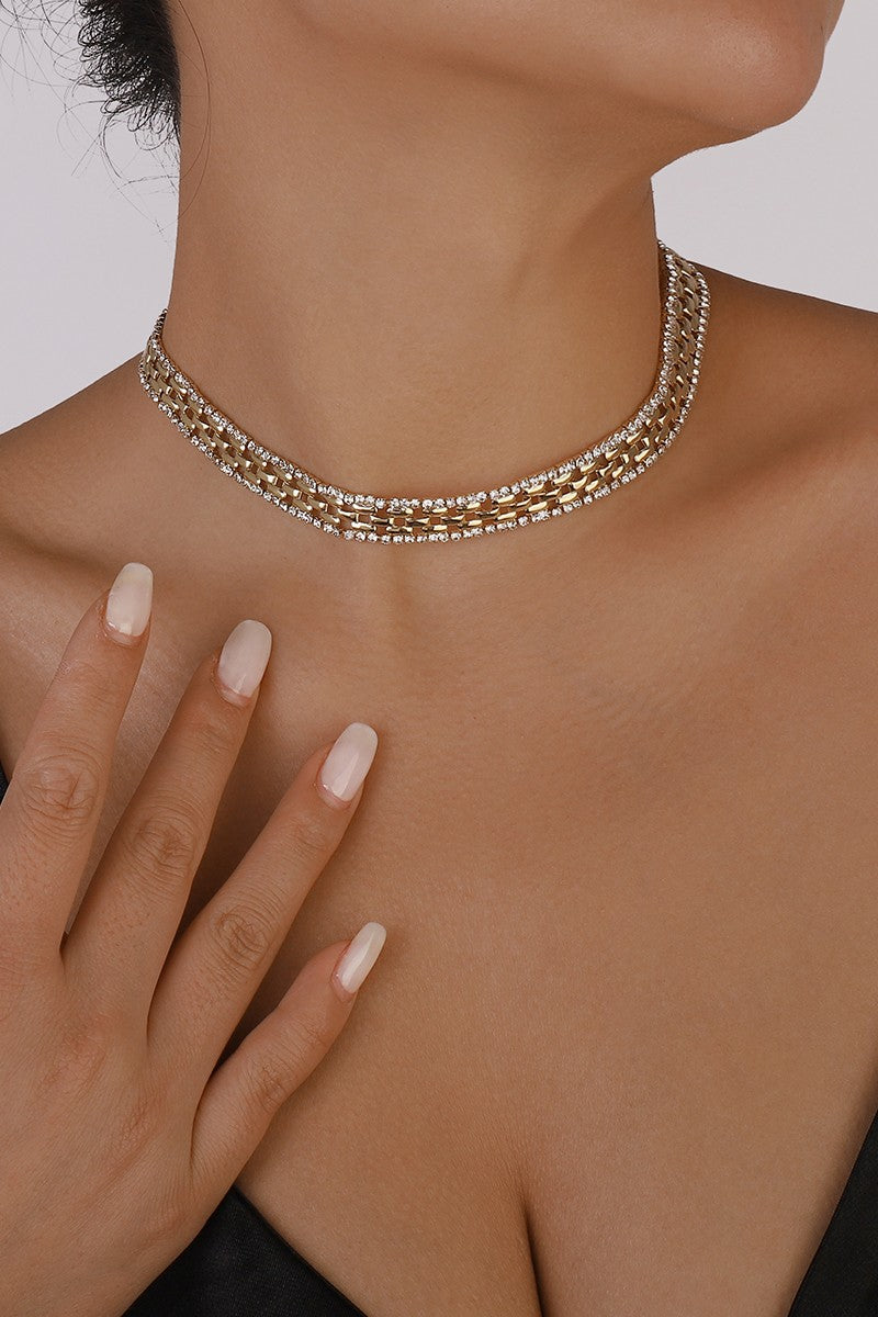 Thick-Rhinestone-Watch-Chains-Choker-Necklace-Gold-AVAH