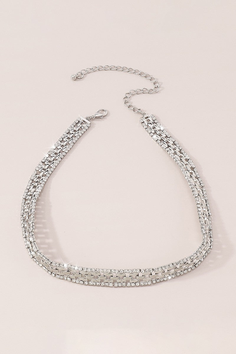 Thick-Rhinestone-Watch-Chains-Choker-Necklace-Silver-AVAH
