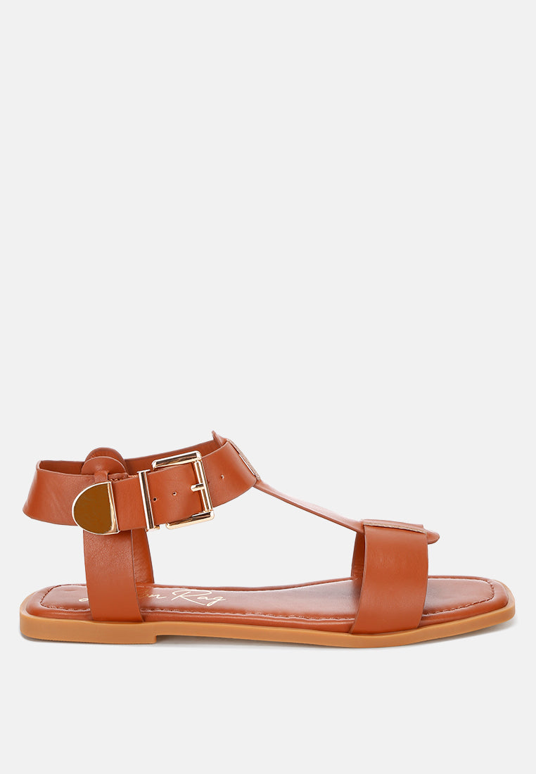Yumal Buckled Square Toe Flat Sandals-0