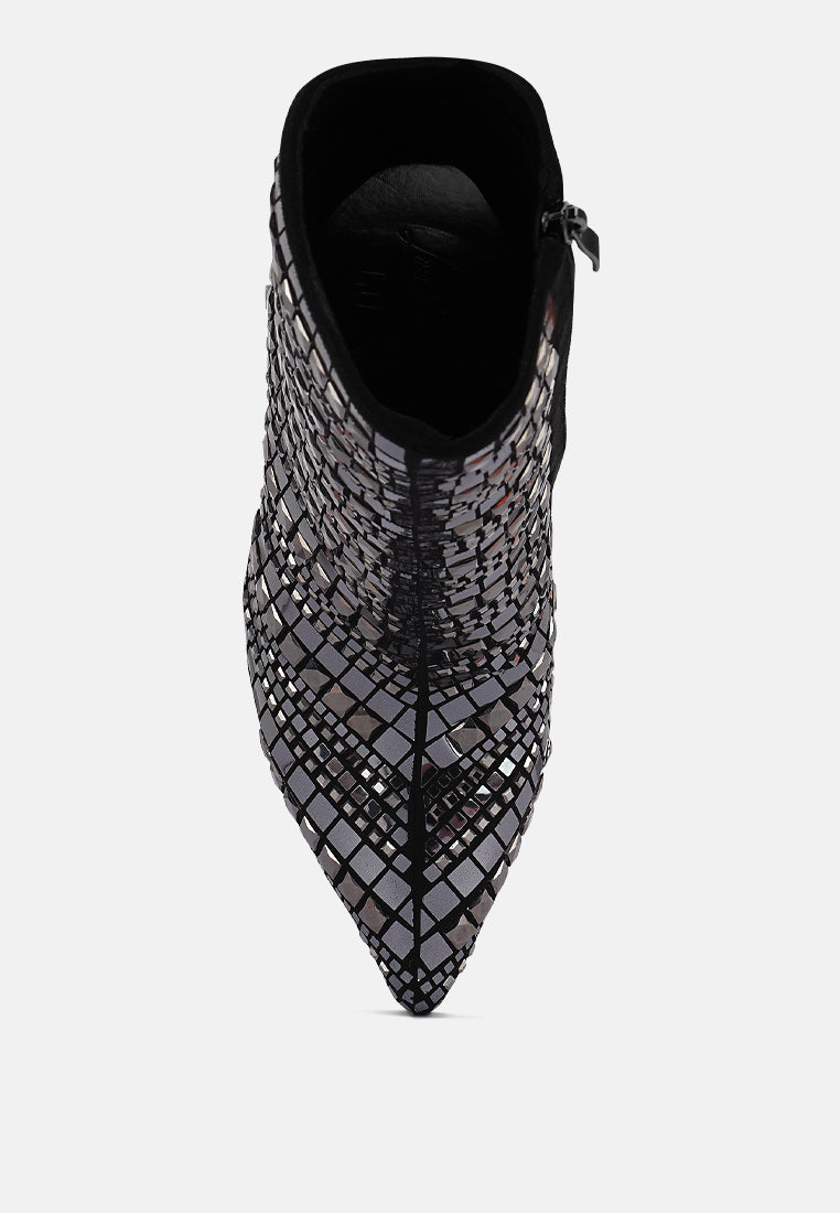 Extravagance Mirror Embellished Stiletto Boots-Black-Avah