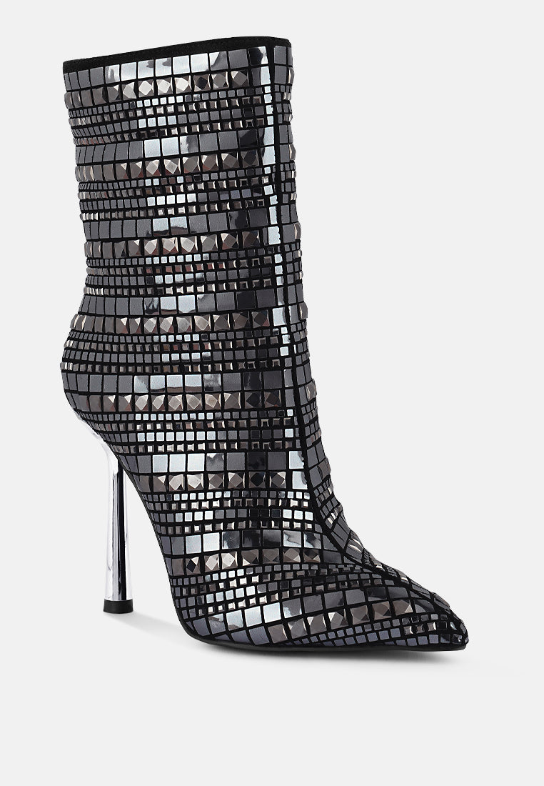 Extravagance Mirror Embellished Stiletto Boots-Black-Avah