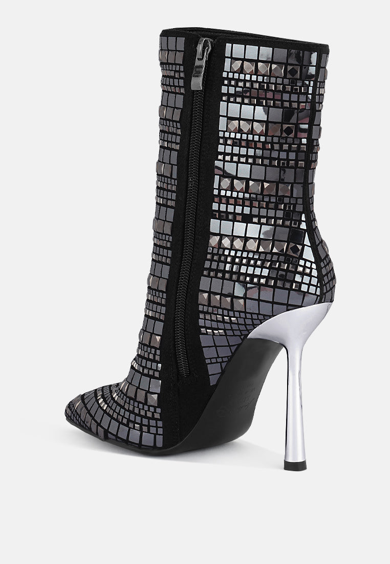 Extravagance Mirror Embellished Stiletto Boots-Black-Avah