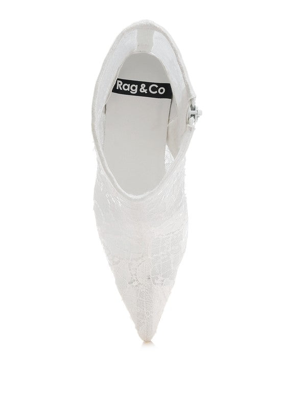 Top view of white lace ankle boot with cushioned insole