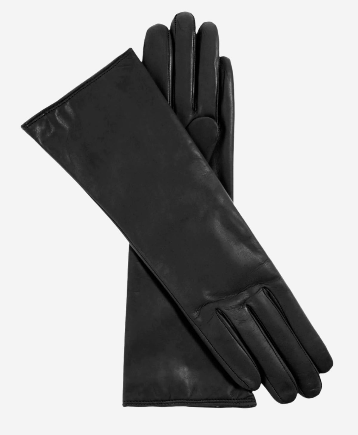 Pair of black leather gloves on a white background