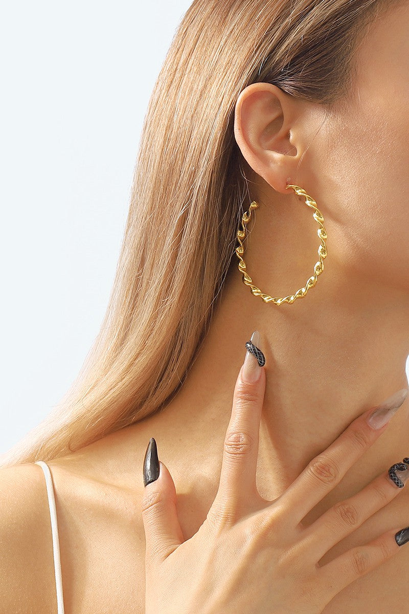 Large Twist Hoop Earrings-Gold-AVAH