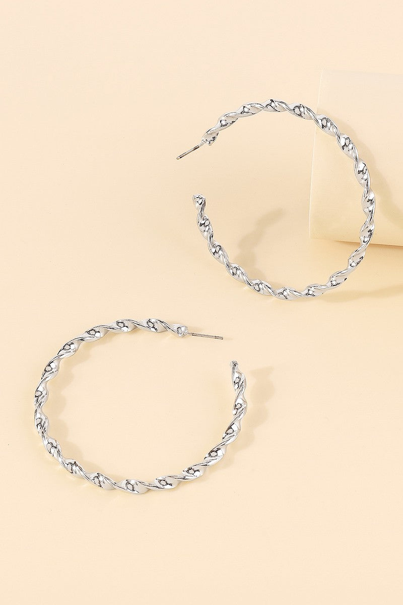 Large Twist Hoop Earrings-Silver-AVAH
