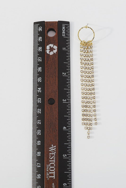 Long Tassel Round Rhinestone Dangle Earrings-Gold-AVAh