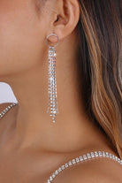 Long Tassel Round Rhinestone Dangle Earrings-Silver-AVAh