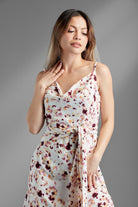 AVAH - Beverly Heights Asymmetrical Ruffle Tier Floral Midi Dress - White/Purple