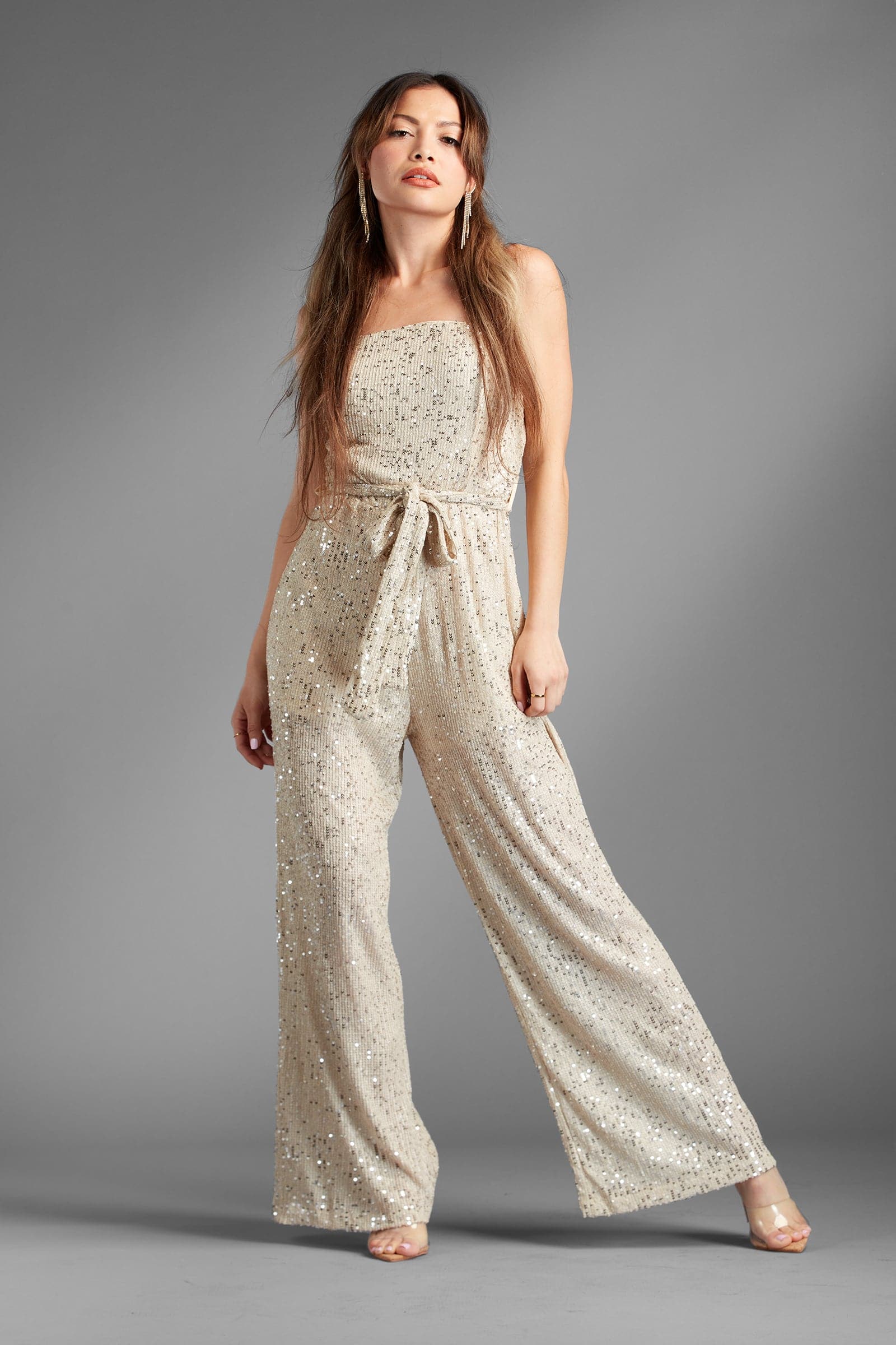 Brooke Gold Sequin Strapless Jumpsuit-AVAH