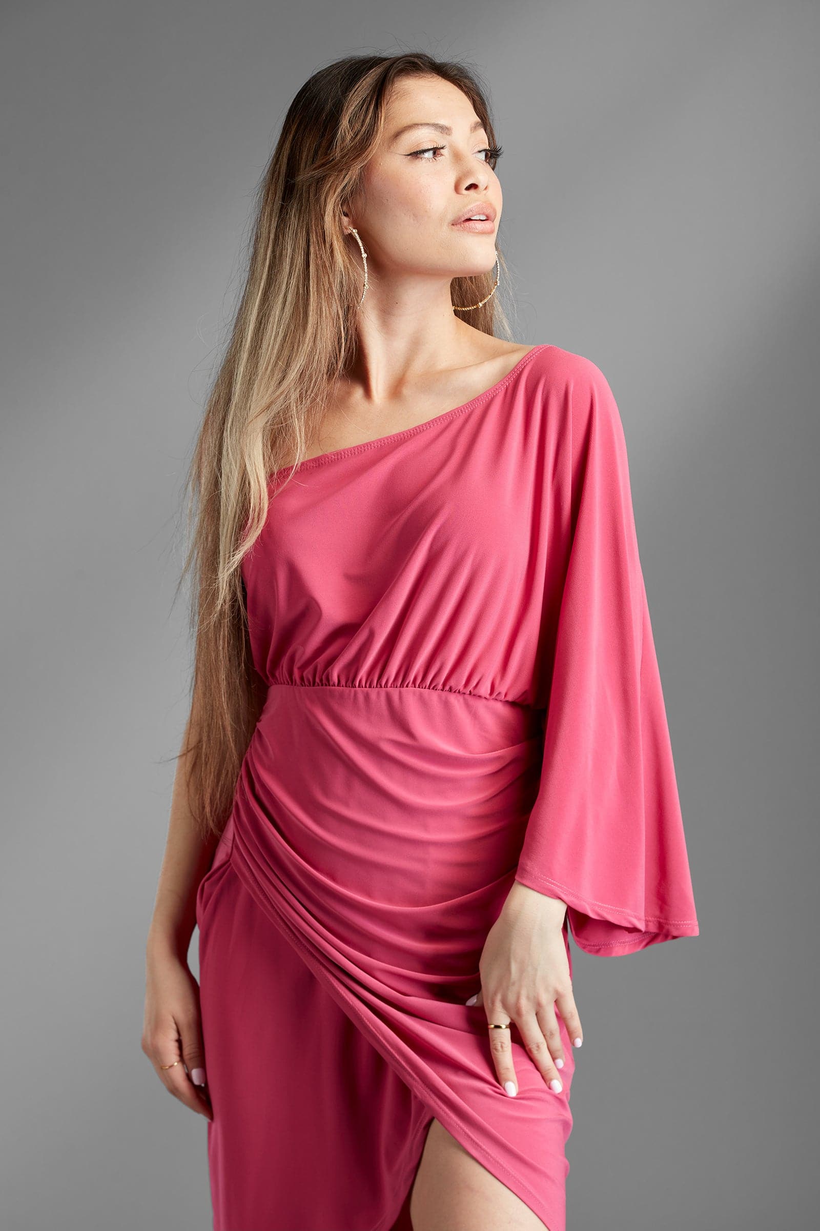 AVAH-Nina's-Dream-One-Shoulder-Draped-Pink-Mini-Dress