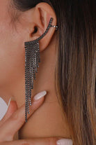Rhinestone Long Tassel Drop Earrings-Black-AVAH