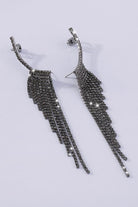 Rhinestone Long Tassel Drop Earrings-Black-AVAH