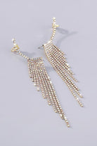 Rhinestone Long Tassel Drop Earrings-Gold-AVAH