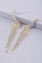 Rhinestone Long Tassel Drop Earrings-Gold-AVAH