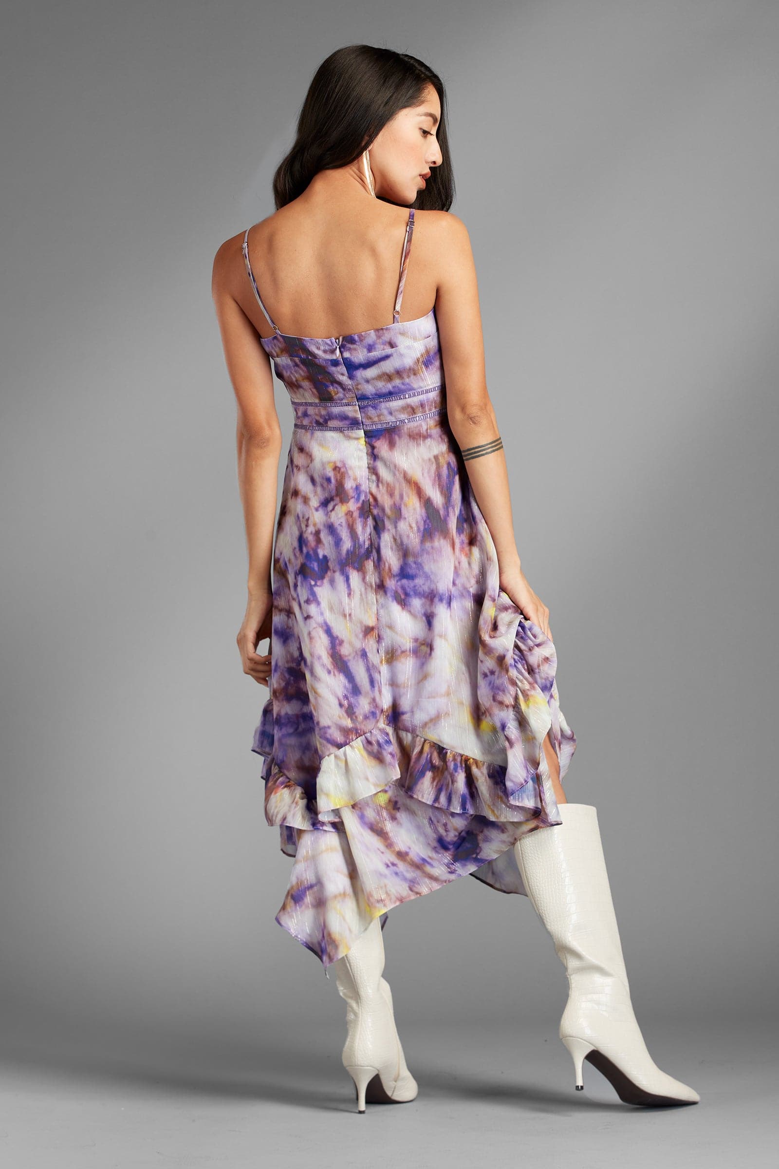 AVAH-Starlyn-Purple-Asymmetrical-Abstract-Midi-Dress