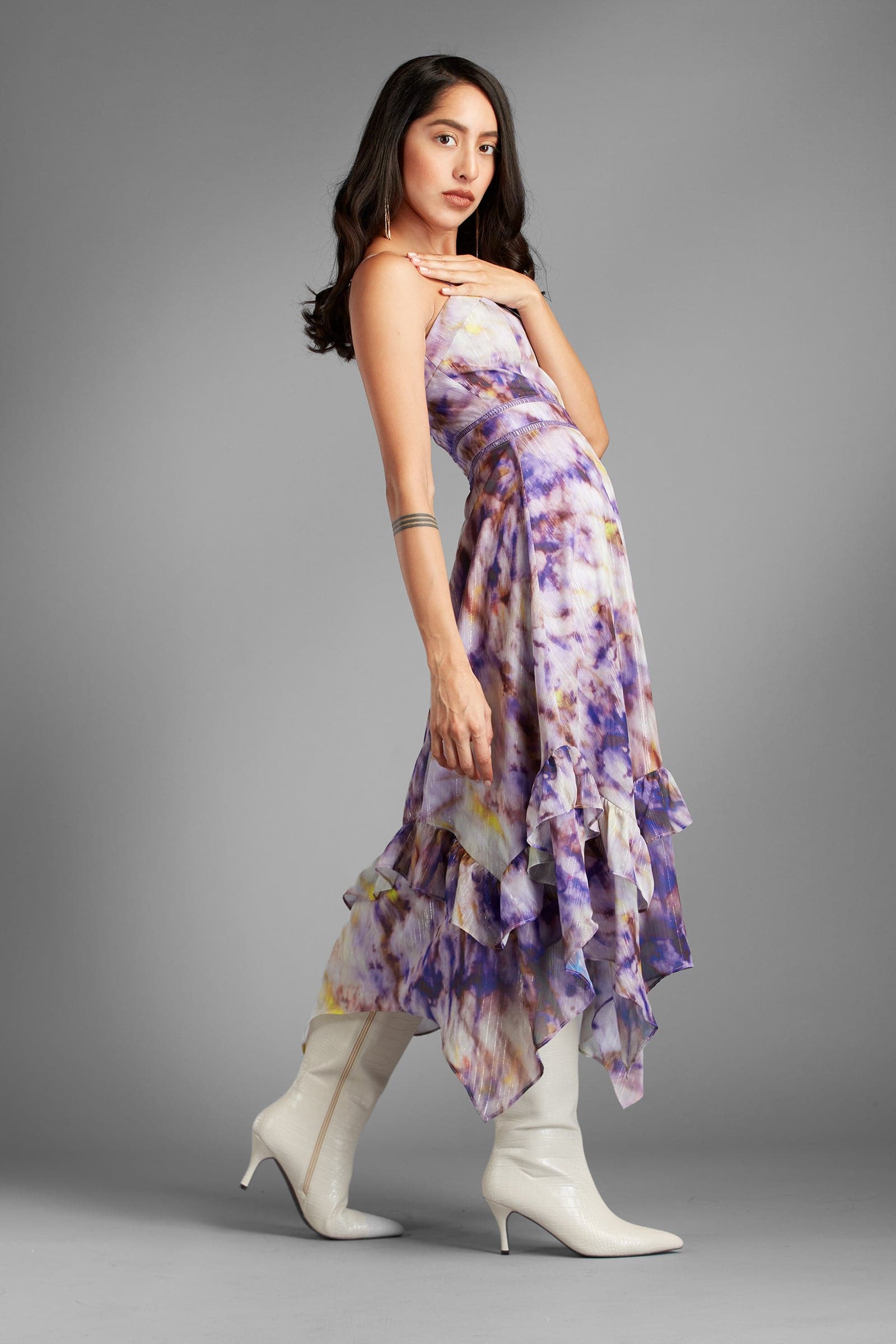 AVAH-Starlyn-Purple-Asymmetrical-Abstract-Midi-Dress