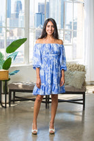 Beautiful Skies Off-the-Shoulder Blue Floral Dress-AVAH