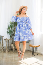 Beautiful Skies Off-the-Shoulder Blue Floral Dress-AVAH