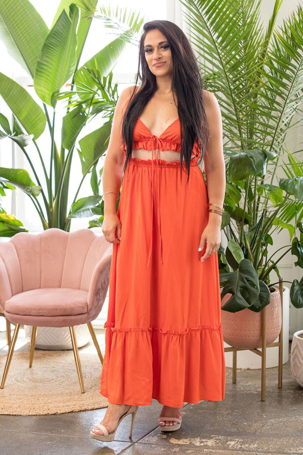 Desert Sun Orange Cut Out Dress-AVAH