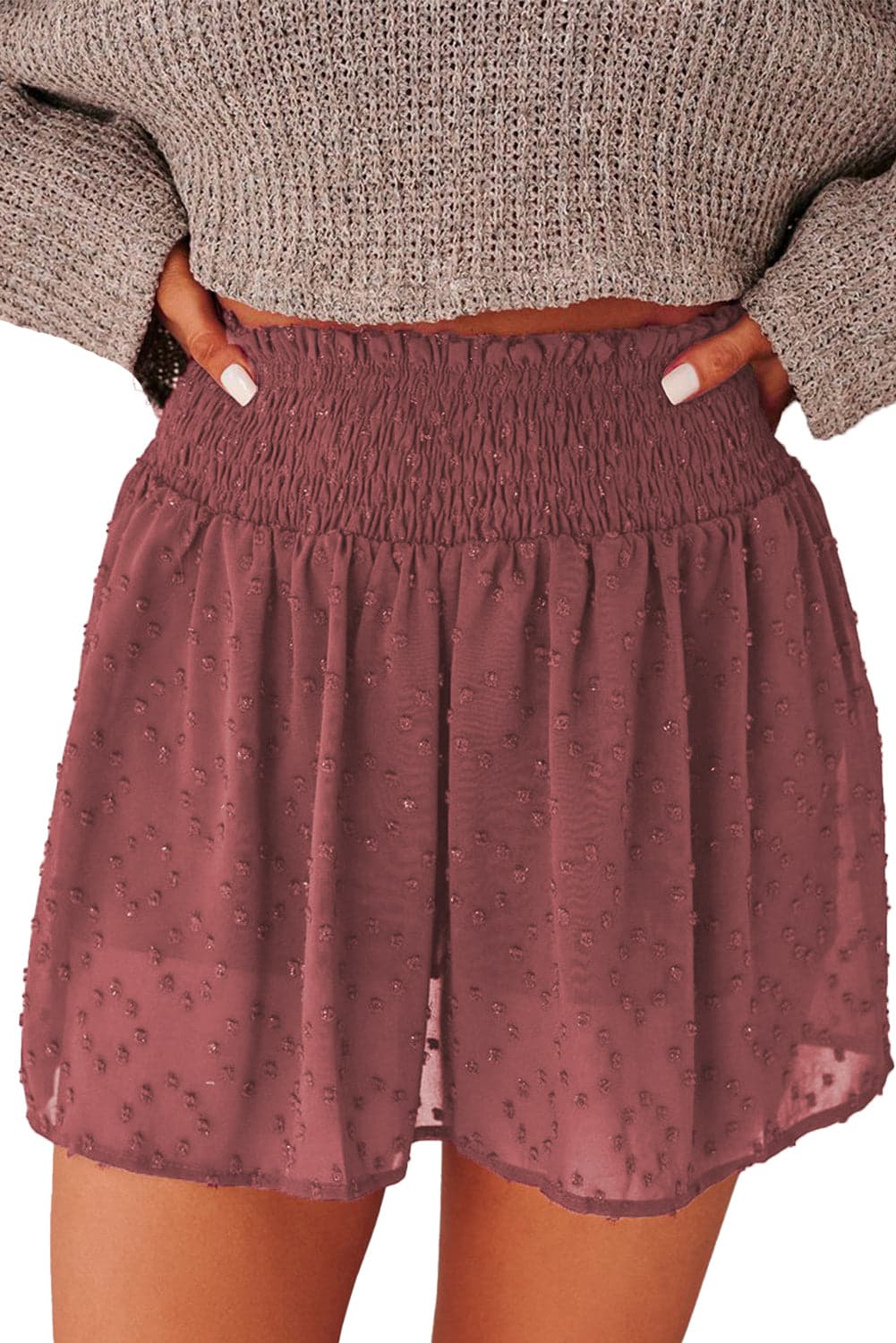 Vintage Rose Textured Smocked Waist Shorts - AVAH