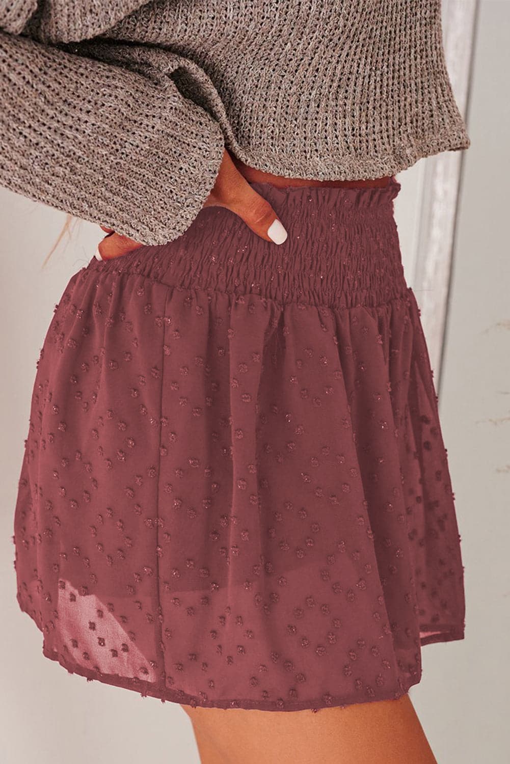Vintage Rose Textured Smocked Waist Shorts - AVAH