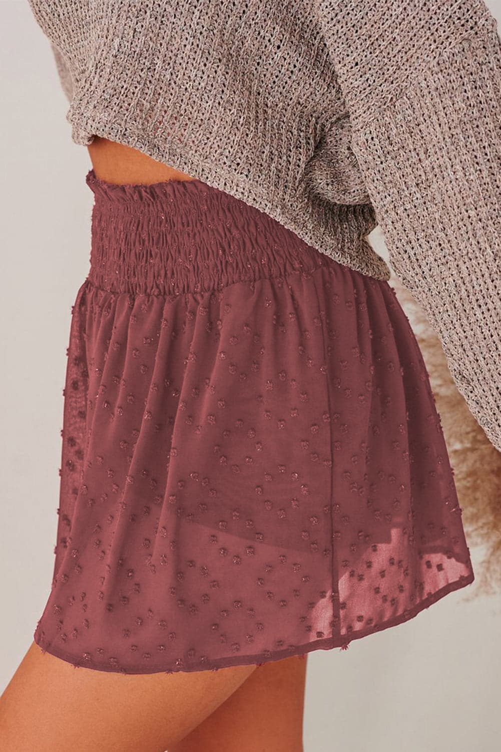 Vintage Rose Textured Smocked Waist Shorts - AVAH
