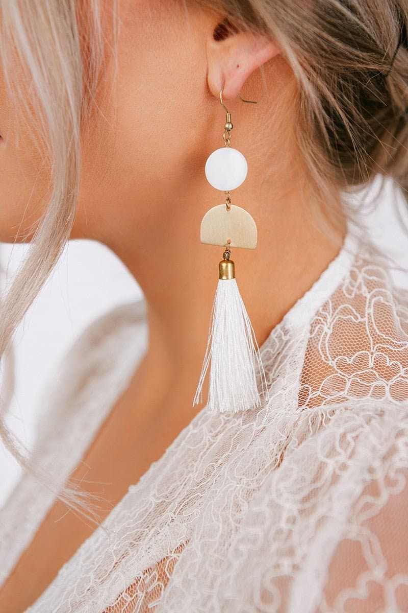 Cascading Tassel Drop Earrings - White-AVAH