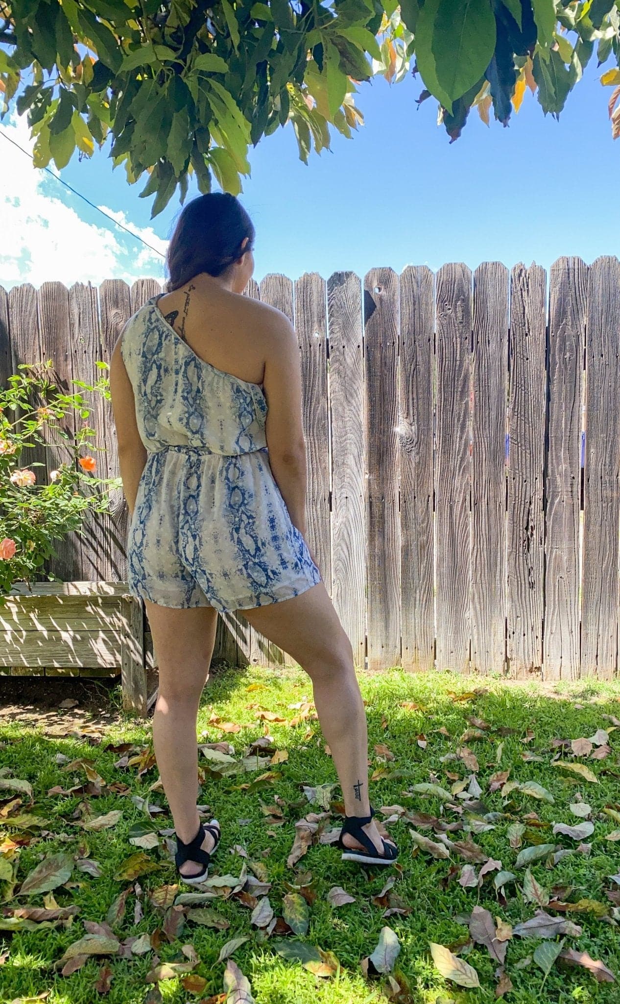 Desiree One Shoulder Snake Print Romper -Blue - Avah Couture