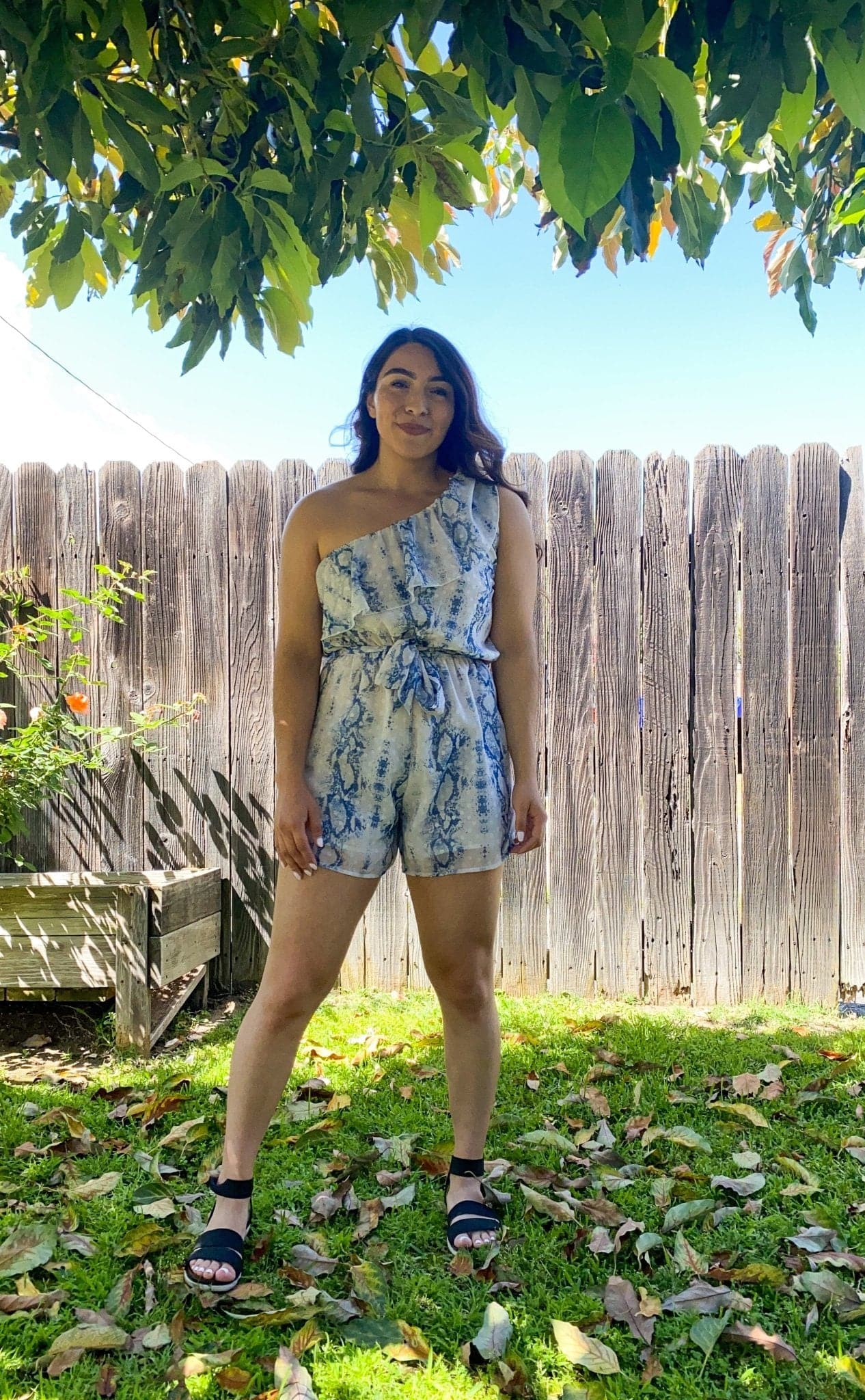 Desiree One Shoulder Snake Print Romper -Blue - Avah Couture