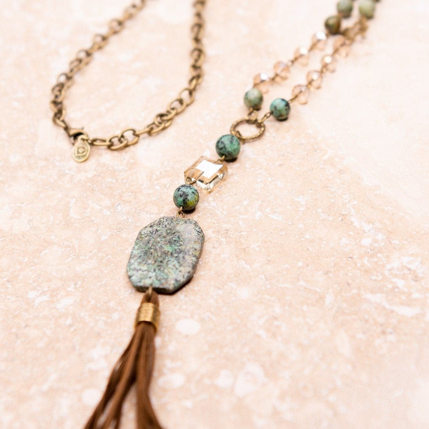 Down To Earth Stone Drop And Tassel Necklace - AVAH