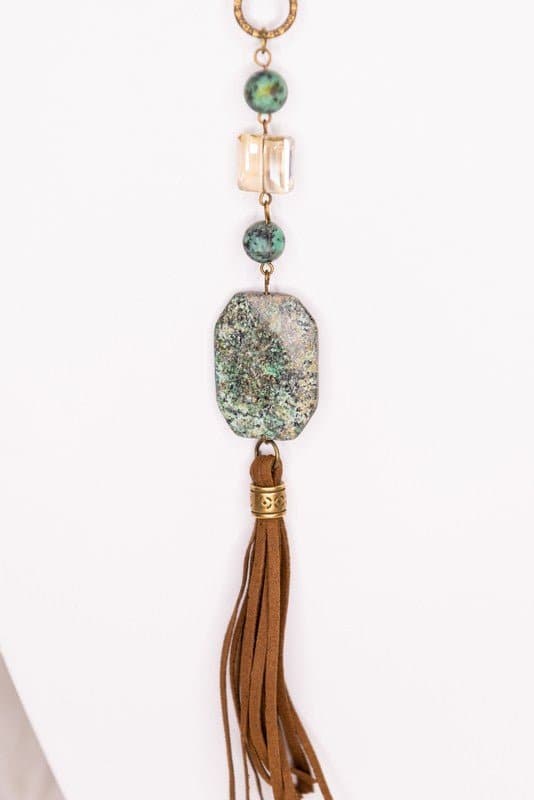 Down To Earth Stone Drop And Tassel Necklace - AVAH