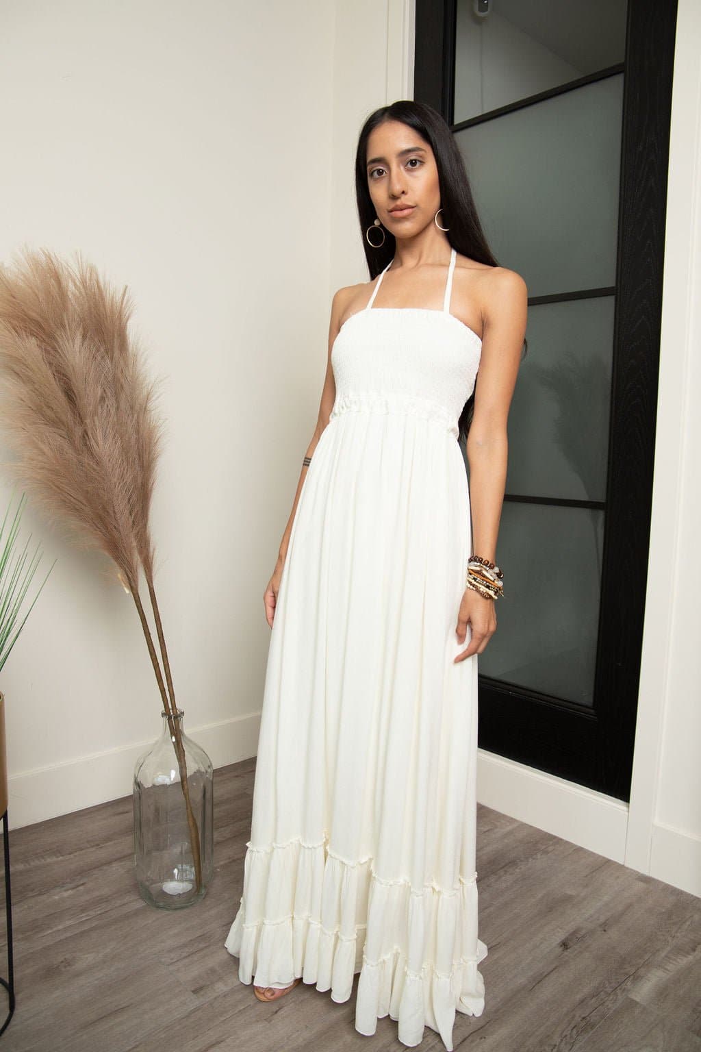 Endless Love Summer Halter Maxi Dress - Off White - AVAH