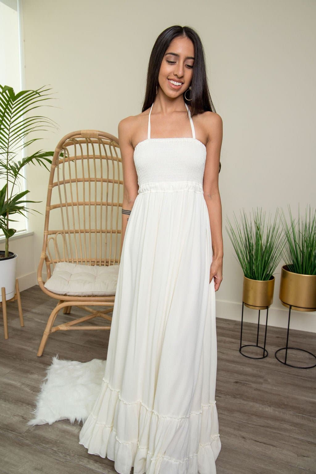 Endless Love Summer Halter Maxi Dress - Off White - AVAH