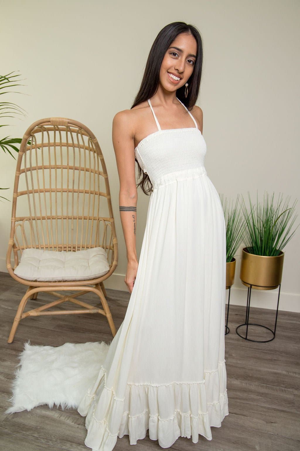Endless Love Summer Halter Maxi Dress - Off White - AVAH