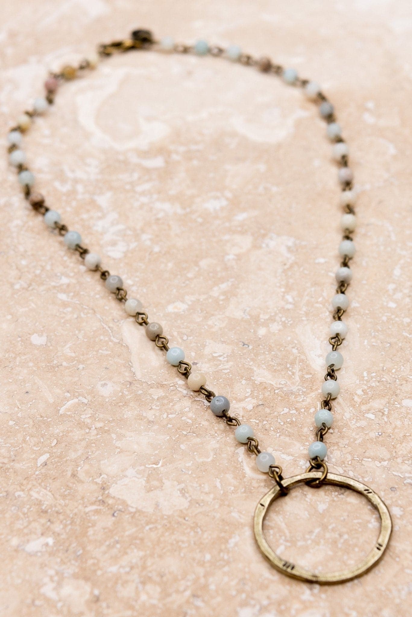 Full Circle Bronze Ring Necklace With Natural Stone - AVAH