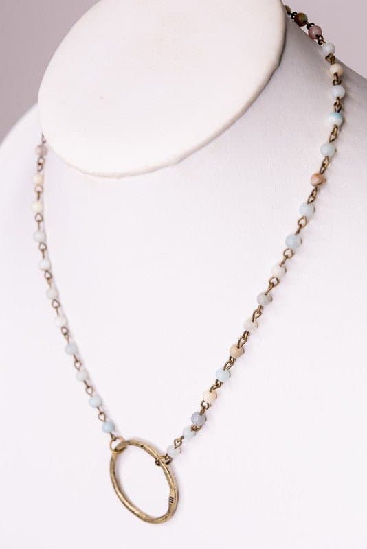 Full Circle Bronze Ring Necklace With Natural Stone - AVAH